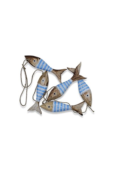 Hedicaret Beşli Ahşap Balık, Duvar Objesi, Askılı Balkon Süsü, Mavi