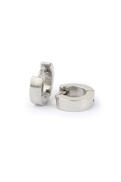 Yeşim Aksesuar Men's Steel Silver Hoop Earrings