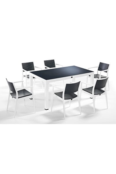 Novussi Seginus 6'lı Bahçe Takımı Camlı Set (Beyaz-Antrasit)