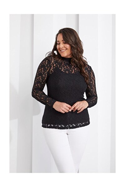 Seamoda Дантелена рибарска яка 4 Seasons Елегантна вечерна прозрачна блуза - ...