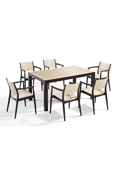 Novussi Seginus 6'lı Bahçe Takımı Camlı Set - Kahve/cappucino