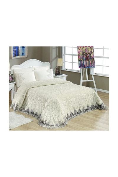 Bonny Home Set cuvertură de pat cu dantelă franțuzească de culoare crem