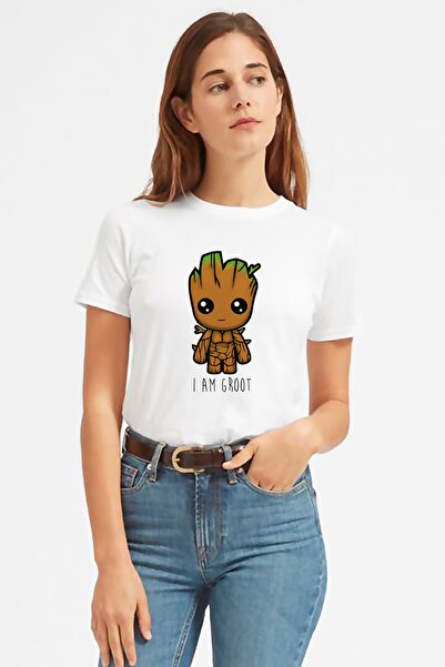 QIVI تي شيرت نسائي أبيض مطبوع عليه أنا غروت