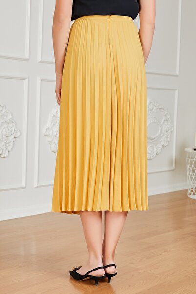 Sateen Kadın Sarı Midi Piliseli Etek STN139KET145