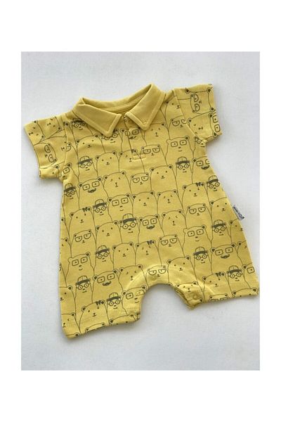 Bebitof Baby Bulk Bears Shirt Collar Snap Fastener Short Jumpsuit