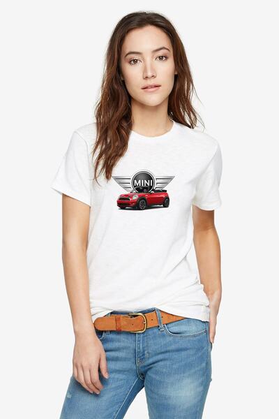 QIVI Γυναικείο μπλουζάκι Mini Cooper με στάμπα λευκό