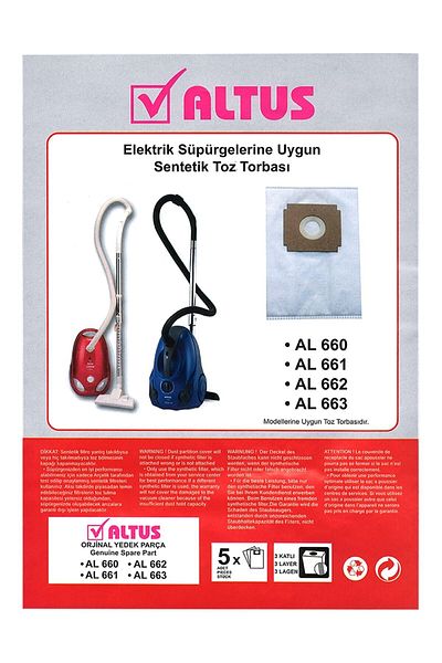 Altus Al 663 - 2000 Watt Compatible 5 Pieces Vacuum Cleaner Cloth Dust Bag