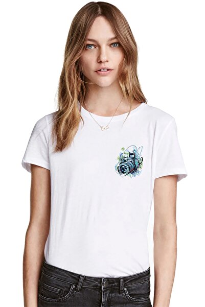 QIVI Kamera Objekat Objektiv Kamera Kamera Štampano Bela ženska majica