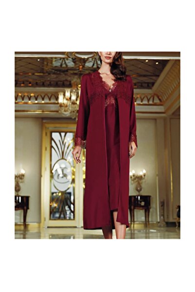 PERİN 130 Kadın Penye Bordo 6'lı Kısa Gecelik & Sabahlık Gelin Takımı Prn-130