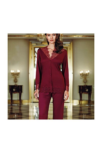 PERİN 130 Kadın Penye Bordo 6'lı Kısa Gecelik & Sabahlık Gelin Takımı Prn-130