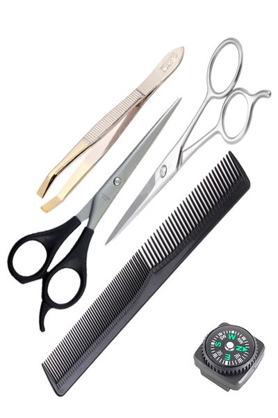 RoseRoi Hairdresser Set Hair Cutting and Thinning Scissors Barber Scissors Comb Solingen Tweezers 4-Piece Set Compass