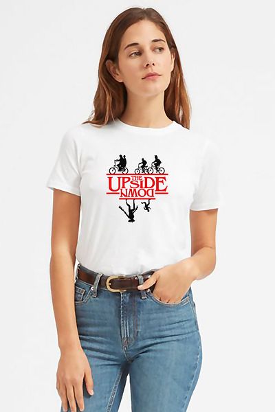 QIVI Tricou damă alb cu imprimeu Stranger Things The Upside Down