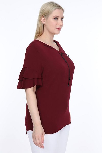 Lir Women's Plus Size Burgundy Flounce Sleeve Blouse