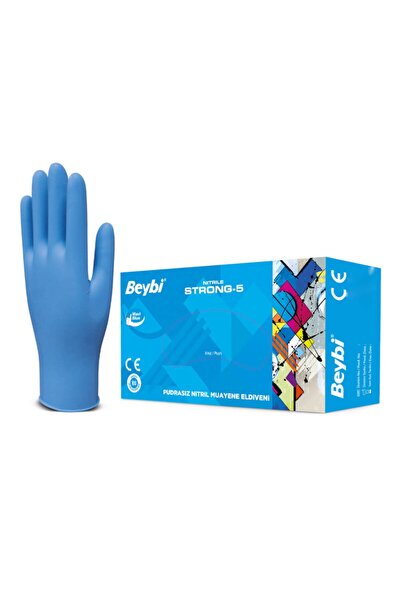 Beybi قفازات نيتريل زرقاء بدون بودرة مع حماية لأطراف الأصابع، 100 قطعة، مقاس ...