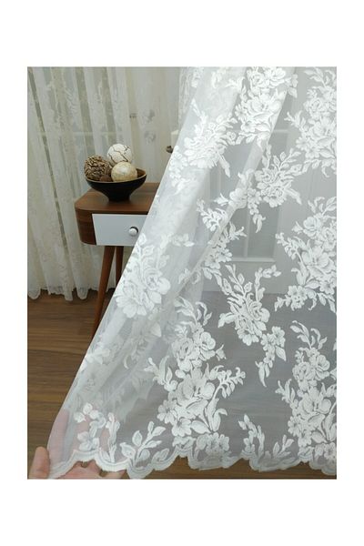 Esse Home Rose Patterned Lace Tulle Curtain, 200x260, Tight Pleat, 1/3