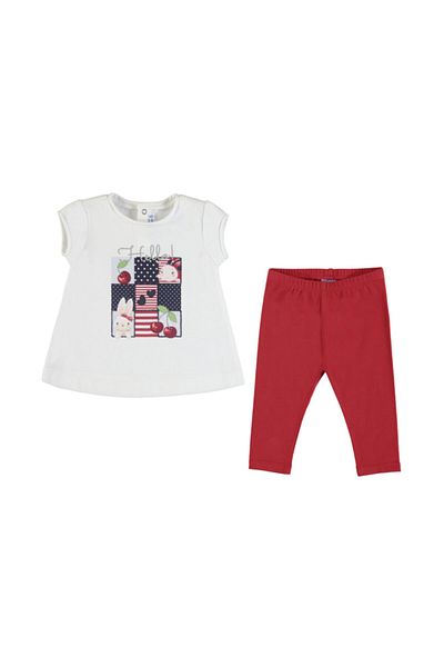 MAYORAL Red and White Baby Girl Tights and T-Shirt Set - 1714