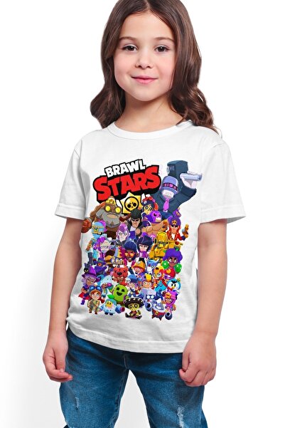 ACR Giyim Brawl Stars - All Stars - Tricou alb cu imprimeu digital pentru fet...