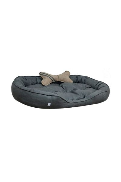 Patili Evler Large Size Dog Bed with Bone Pillow - Xxl - 80x110 Cm - Cosmic Gray
