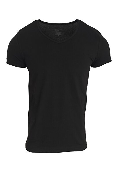 Raf Coll تي شيرت أسود أساسي برقبة على شكل حرف V للجنسين