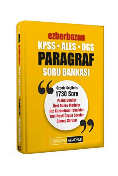 Pegem Akademi Yayıncılık 2022 Kpss Ales Dgs Ezberbozan Paragraf Soru Bankası