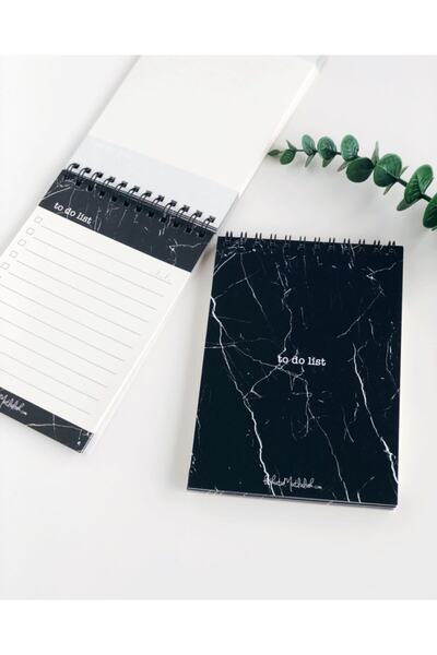 Bikutumutluluk Hediyelik - Yapılacaklar Listesi Defter To Do List Siyah Mermer