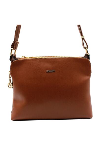 Nas Bag Nas 946 Δερμάτινη γυναικεία τσάντα χιαστί Γυναικεία τσάντα τριών ματιών καφέ