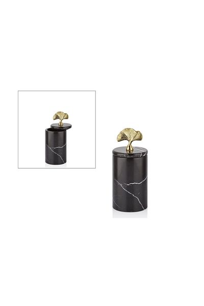 SETABIANCA Evza Black-Gold Marble Pedestal Ginko Decoration Box