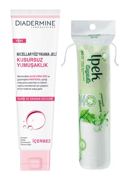Diadermine Perfect Softness Micellar Face Wash Gel 150 ml and Silk Organic Disc Makeup Cotton 80pcs