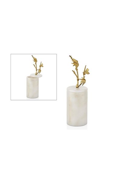 SETABIANCA White-Gold Evza Decorative Box with Marble Base and Bamboo Branches