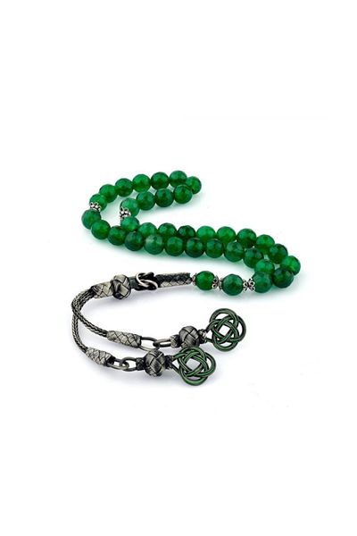 Tesbihsepetim Green Faceted and Agate Stone 1000 Carat Kazaz - Tasseled Rosary