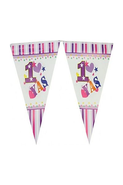 Kazanabil 1 YEAR OLD BIRTHDAY PARTY PENNANT FLAG PINK