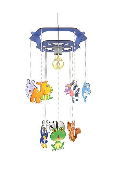 KUK Design Oriza Çocuk Odası Avize Ahşap Aydınlatma ve Dekoratif Sarkıt (Mavi)