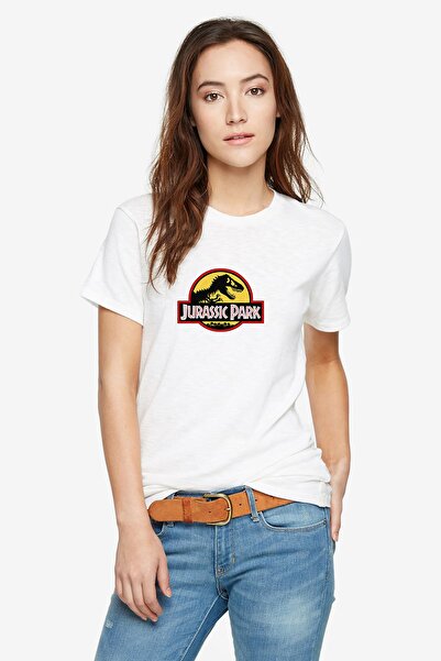 QIVI Λογότυπο Jurassic Park Μαύρο Κίτρινο Κόκκινο με στάμπα λευκό γυναικείο μ...