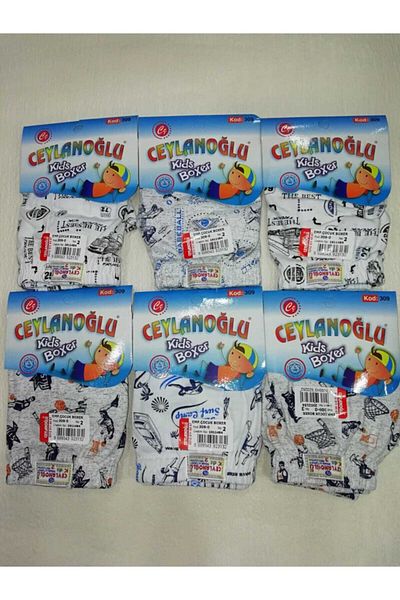 Ceylanoğlu Pack of 6 Boys' Cotton Car Pattern Boxers