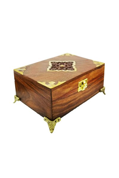 Siner Torque Large Rectangular Wooden Box - Brass Fastener Hand Embroidered