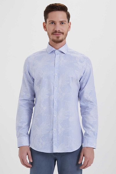 Hatemoğlu Cămașă clasică cu mânecă lungă, 100% bumbac, cu model slim, albastru