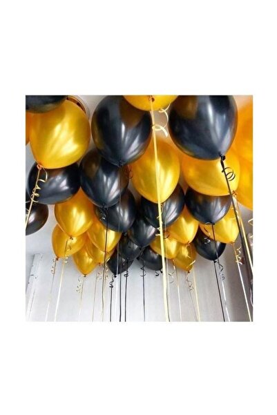 Parti dolabı 25 بالونة معدنية لؤلؤية (أسود - ذهبي مختلط) تطير بالهيليوم
