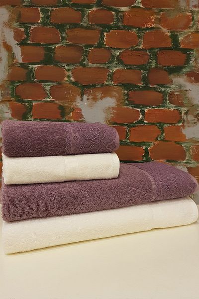 Özdilek Orkide Best Set Turkish Bath Set Cream - Plum