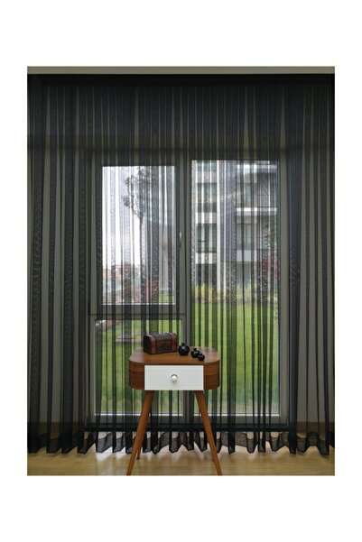 Esse Home Чорна рівна тюлева штора зі складками, 400x260, звичайна складка, 1...