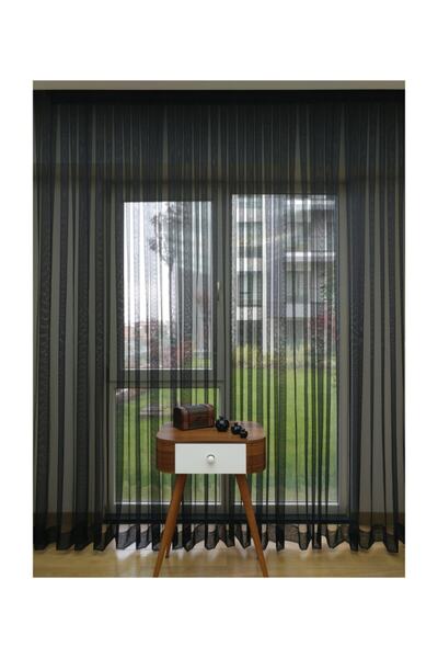 Esse Home Чорна рівна тюлева штора зі складками, 600x250, щільні складки, 1/3