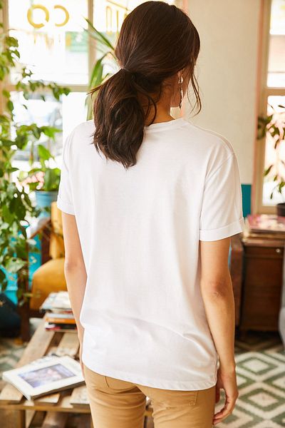 Olalook Tricou alb cu sclipici pentru femei TSH-19000322