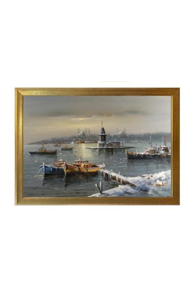 BELLARTE Istanbul Kız Kulesi Çerçeveli Tablo - Yaldız Çerçeveli Poster Tablo 55x75cm