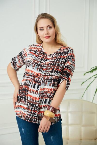 RMG Brick Patterned LarGe Size Women's Shirt