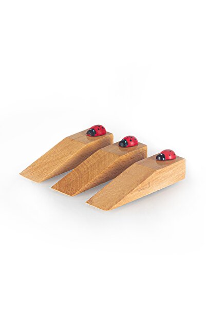 Lira Kahverengi 3 Adet İdeal Ahşap Uğur Böcekli Kapı Stoperi