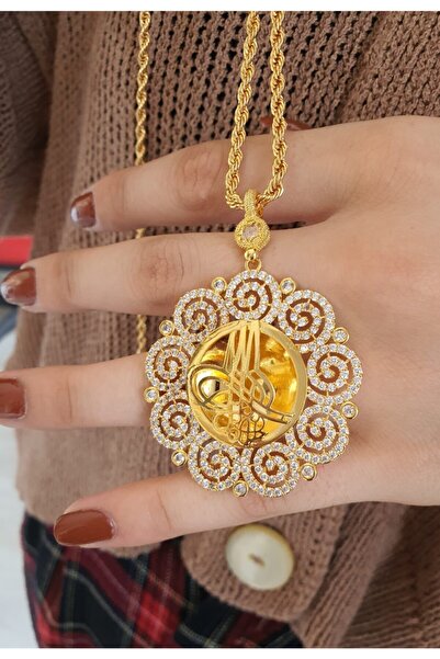 barisiva gold 22 Ayar Altın Kaplama Zirkon Taşlı Tuğralı Kolye