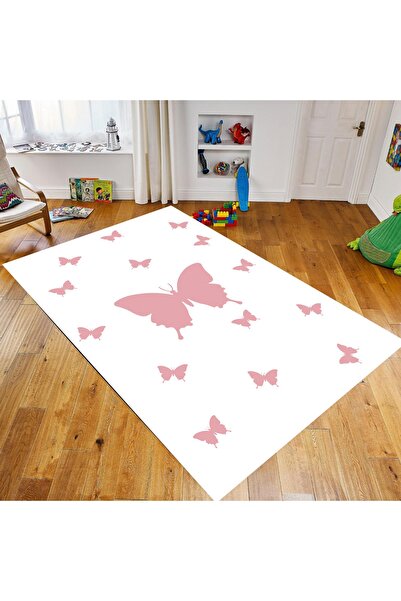 BKkids Pembe Renkli Kelebek Figürlü Çocuk Odası Halısı
