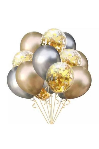 Deniz Party Store Confetti Balloon Chrome Gold Silver Balloon Set Party Set