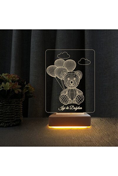 Vipyol Doğum Günü Hediyesi Ayıcık Seni Seviyorum Yazılı 3d Led Gece Lambası S...