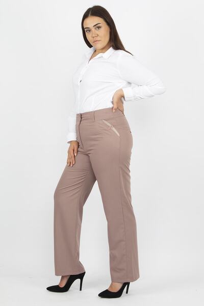 Şans Women's Large Size Mink Classic Fabric Trousers 65n19105