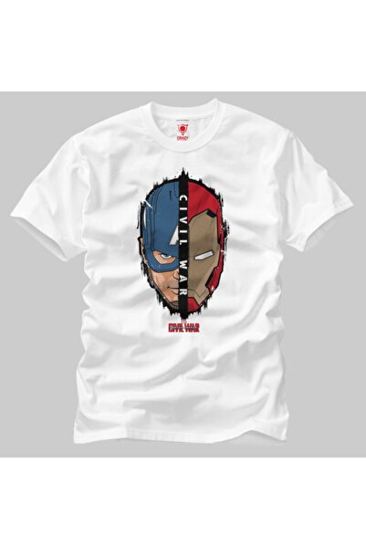 Crazy Muška bela majica sa kapetanom Amerikom i Iron Manom sa razdvojenim licem